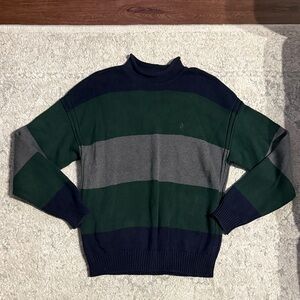 Nautica Navy, Green, and Gray Striped Turtleneck Sweater